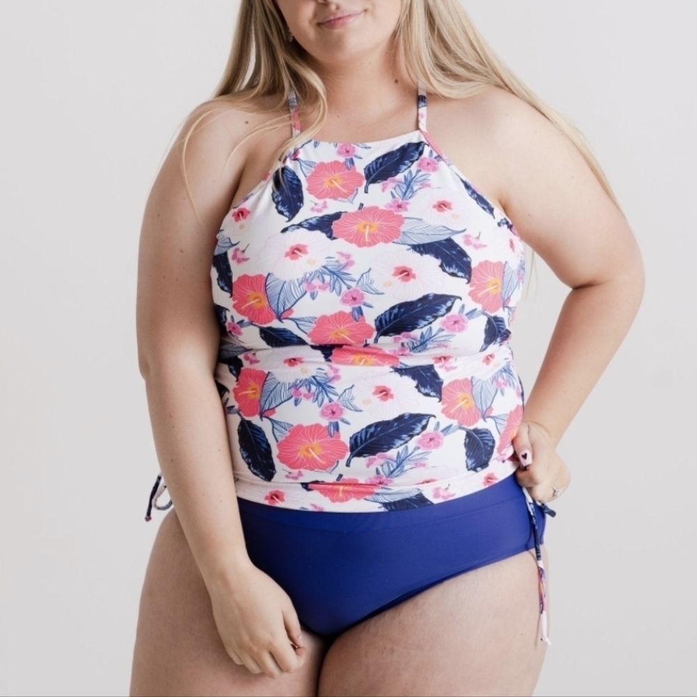 Tankini Midrise Bikini Swimsuit Set Pink Blue Plus Size NWT